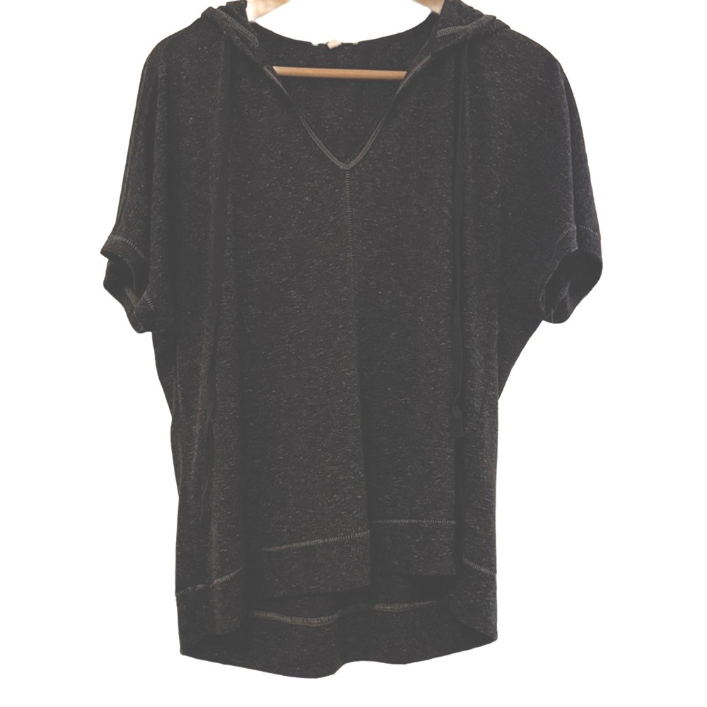 Pleione Short Sleeve V Neck Hoodie Top Gray Comfy Casual Womens Medium
